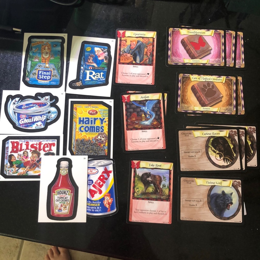 13 harry potter game cards, bunch of stickers